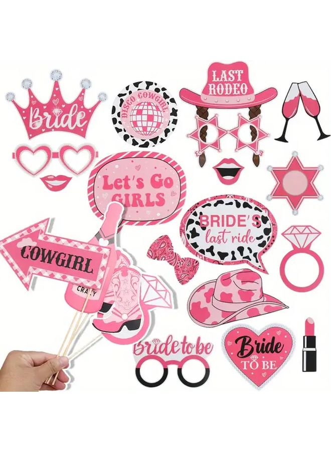 Western Cowgirl Last Rodeo Photo Booth Props Set Pink Bachelorette Wedding Party Decorations - Image 1
